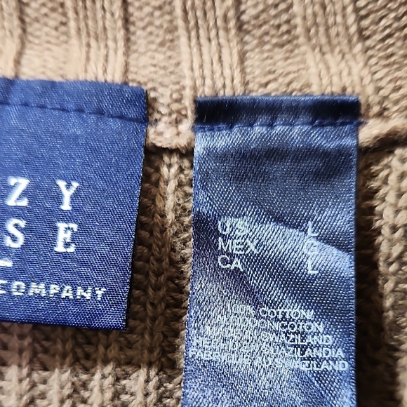 Woven Cozy 100% Cotton Men's Tan Zip-Up Sweater - Picture 3 of 8